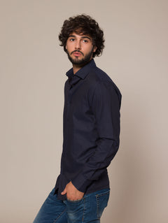 Camicia collo classico tessuto armaturato|Colore:Blu